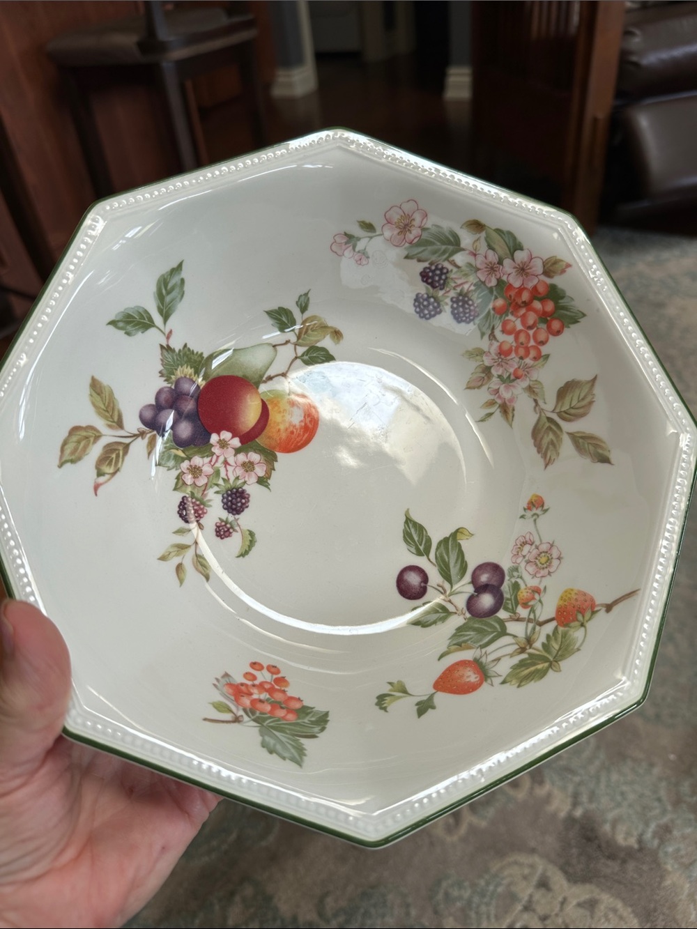 Johnson Brothers White “Fresh Fruit” Pattern Octagonal 9” Serving Bowl